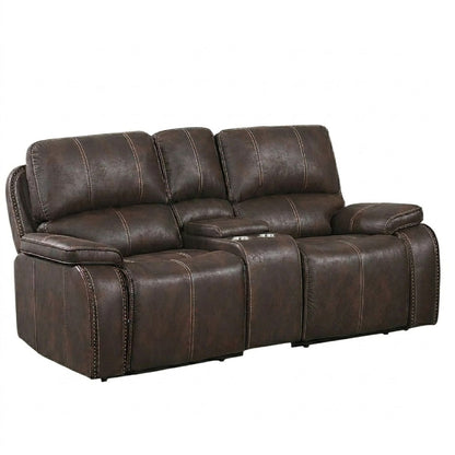 Power Reclining Loveseat With USB Port Leather Upholstered, Built In Cup Holder - Chocolate Home Essentials