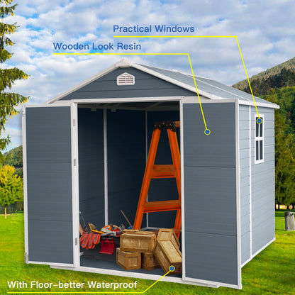 6X8Ft Resin Outdoor Storage Shed Kit-Perfect To Store Patio Furniture - Gray