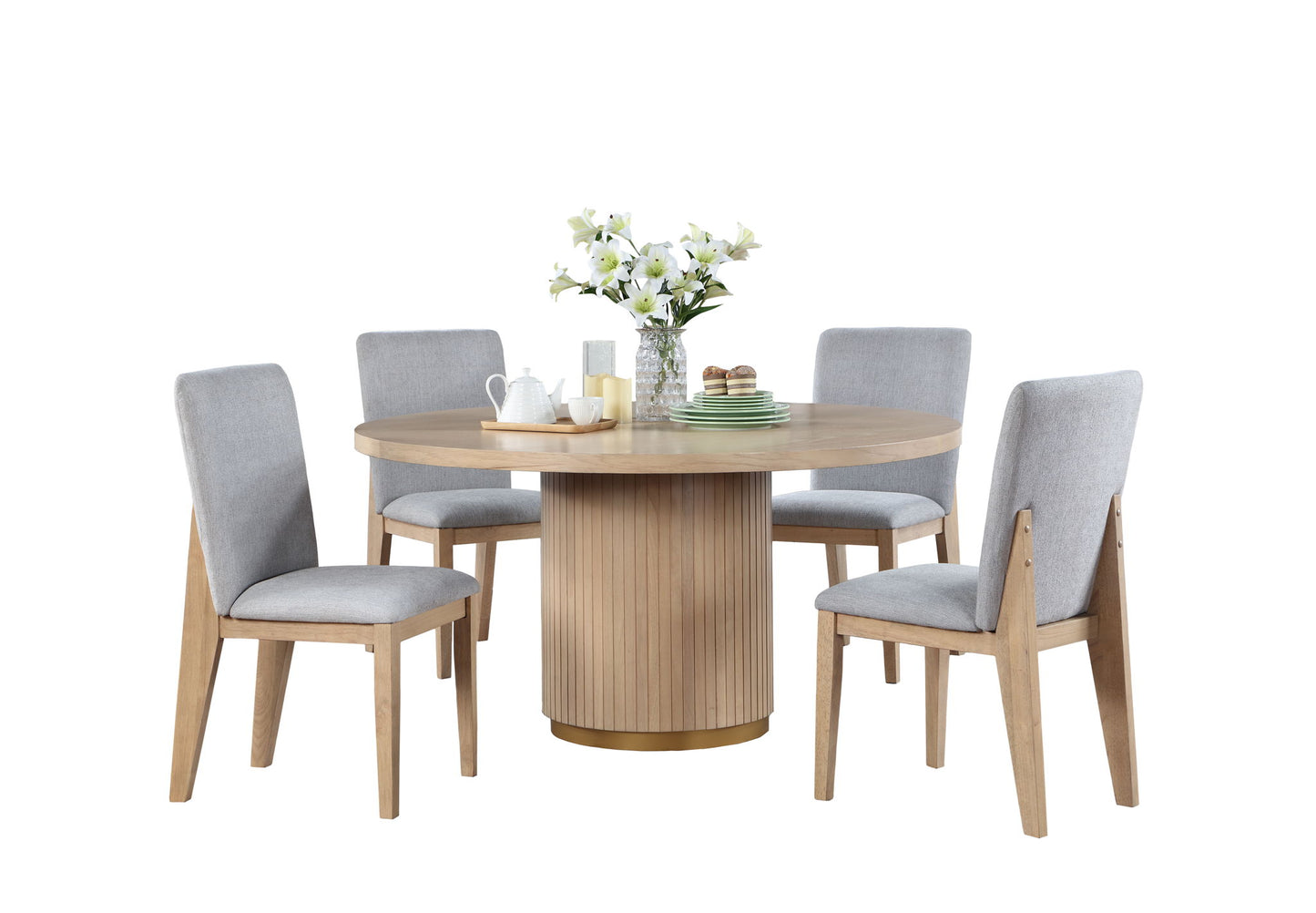 Caspian - 5 Piece Round Dining Table Set With Chairs - Oak Lilola Home