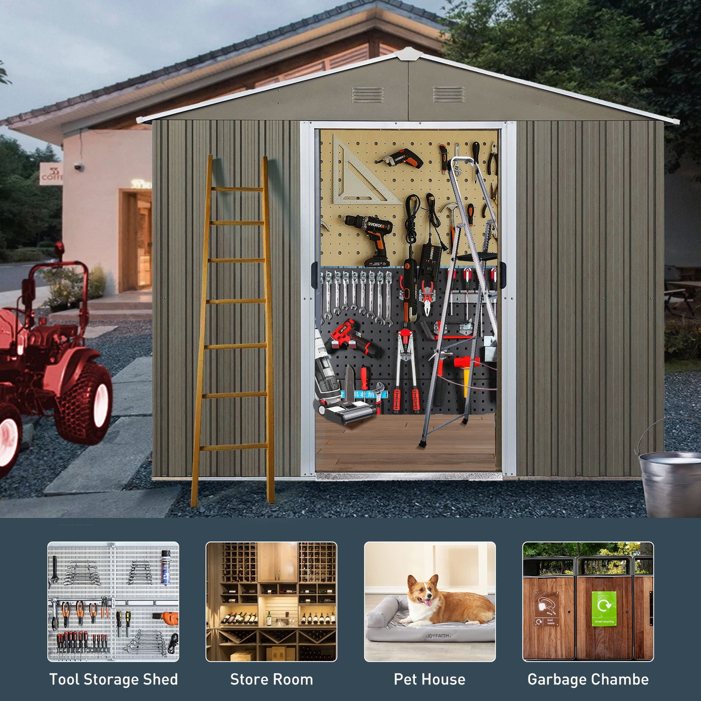 8Ft x 6Ft Outdoor Metal Storage Shed With Window (W540S00016) - Gray