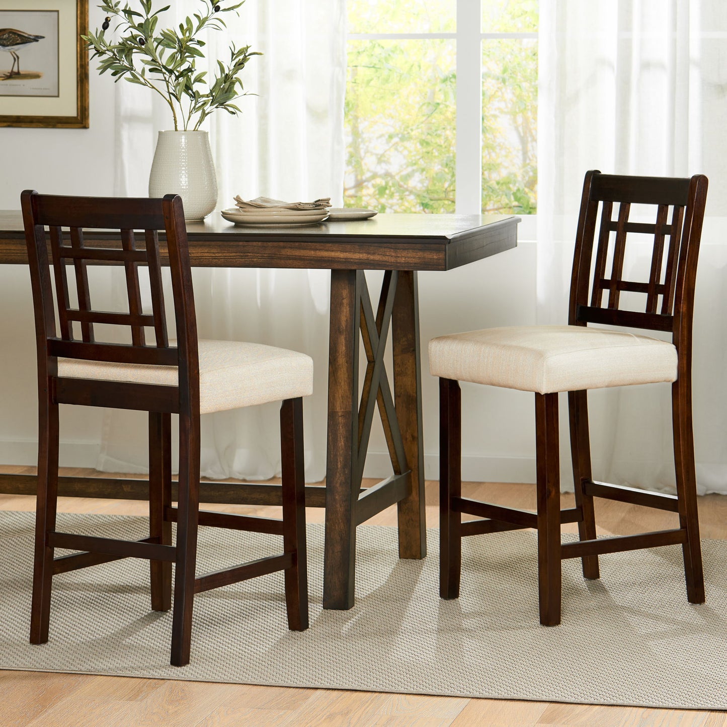 Upholstered Dining Chairs, Modern Dining Room Chairs For Dining Room Kitchen With Acacia Wood Legs (Set of 2) - Mahogany / Beige Noble House
