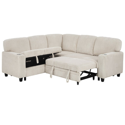 L-Shaped Sofa With Pull Out Sofa Bed With USB Home Essentials