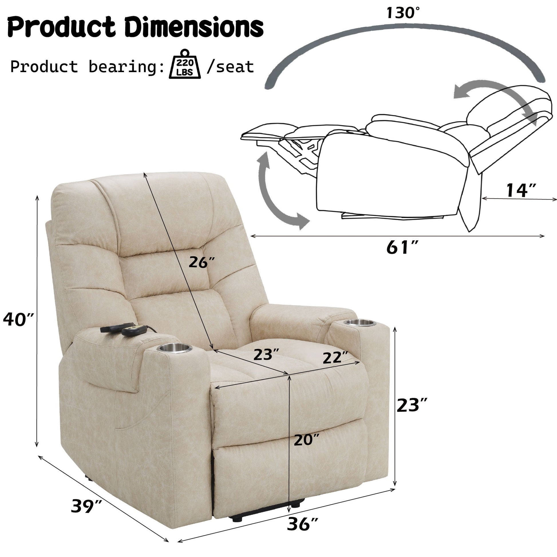 Nairi - Leather Aire Power Motion Recliner With Lift Heating Massage Function - Ivory Acme