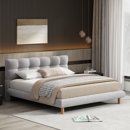 Upholstered Platform Bed Frame With Cookie Shaped Headboard Noble House