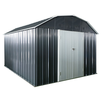 10 Ft X 12 Ft Outdoor Metal Storage Shed With Arch Roof With Lockable Doors For Backyard Garden Patio Lawn - Black Daily Nest