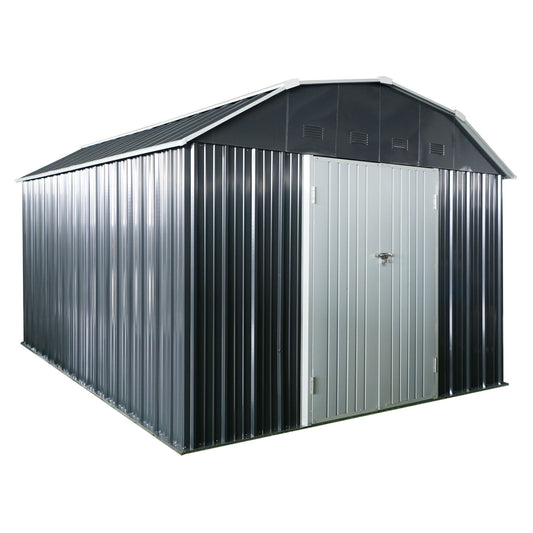 10 Ft X 12 Ft Outdoor Metal Storage Shed With Arch Roof With Lockable Doors For Backyard Garden Patio Lawn - Black Daily Nest