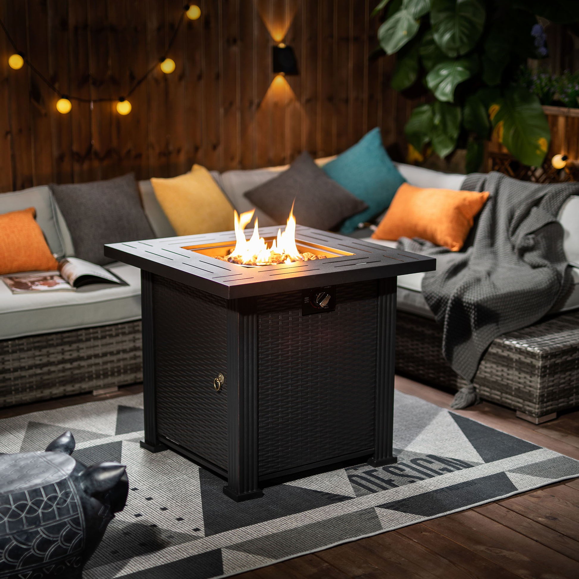 28" Square Fire Pit Table - Brown Home Essentials