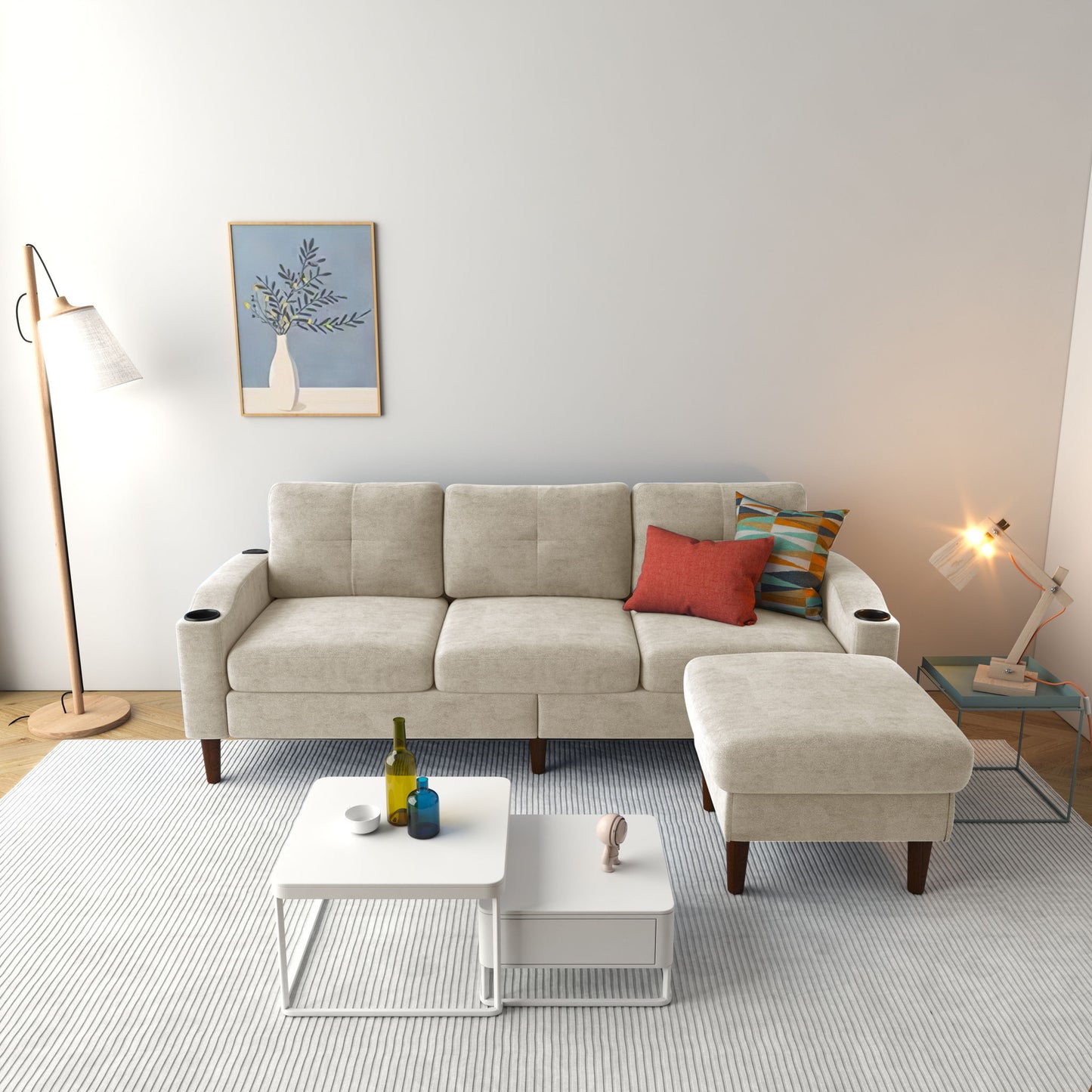 3 Seater Convertible Combination L Shaped Sofa With Footstools With Storage Home Essentials
