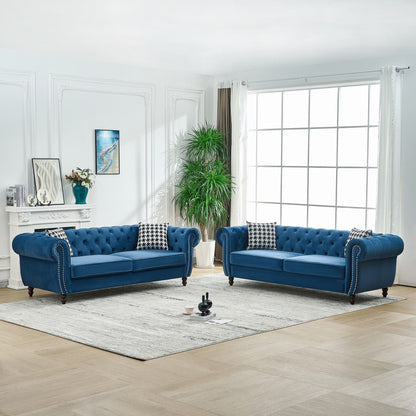 Chesterfield Set With Roll Armrest & Nailhead Home Essentials