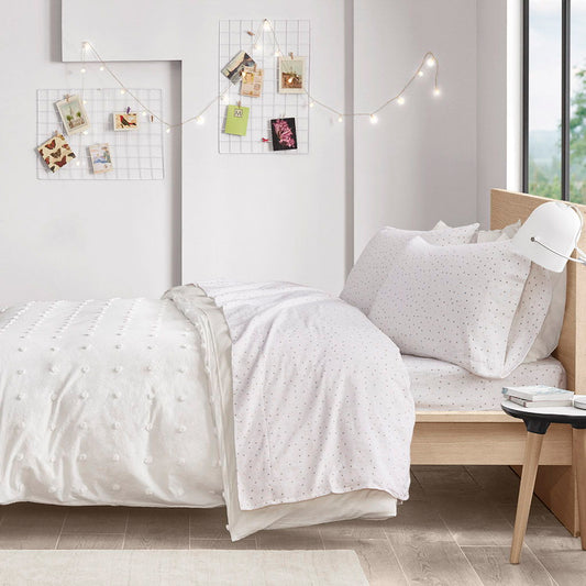 Twin Long Cozy Soft Novelty Print Sheet Set - Gray / Pink Dots Intelligent Design