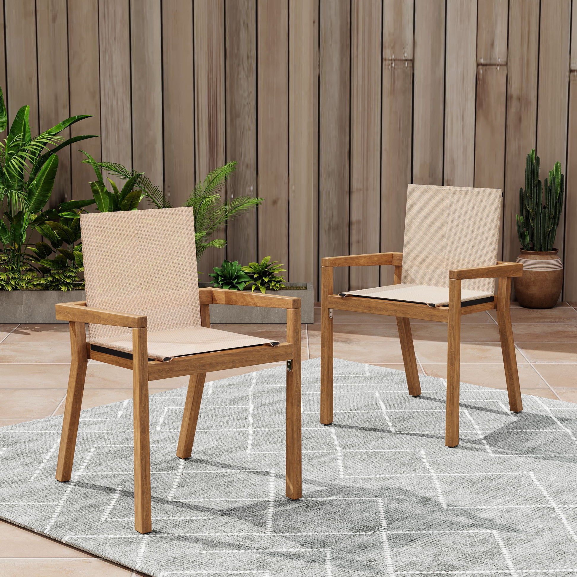 Belfast - Dining Chair With Acacia Wood Frame And Mesh Seating (Set of 2) Noble House