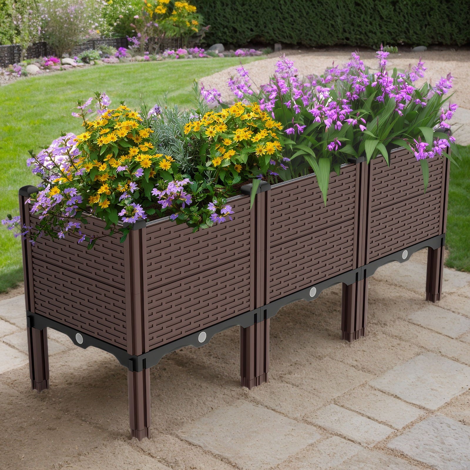 Raised Garden Beds Outdoor, Polypropylene Planter Boxes Outdoor For Vegetables, Flowers, Herbs, Garden Box With Drain Outlet, Heat And Frost Resistant Planters - Black / Brown Daily Nest