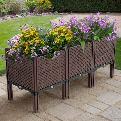 Raised Garden Beds Outdoor, Polypropylene Planter Boxes Outdoor For Vegetables, Flowers, Herbs, Garden Box With Drain Outlet, Heat And Frost Resistant Planters - Black / Brown Daily Nest