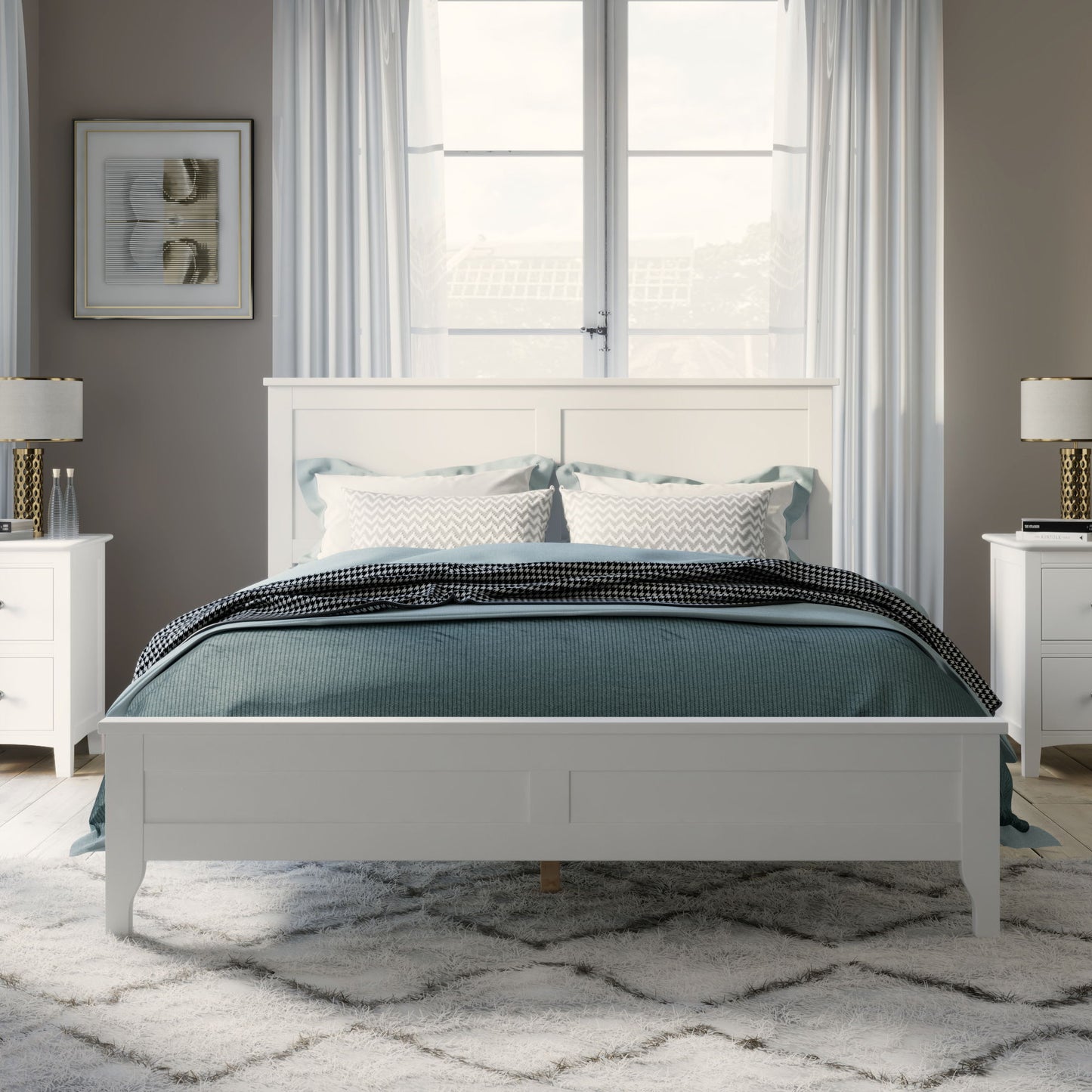 Full Modern Solid Wood Platform Bed - White