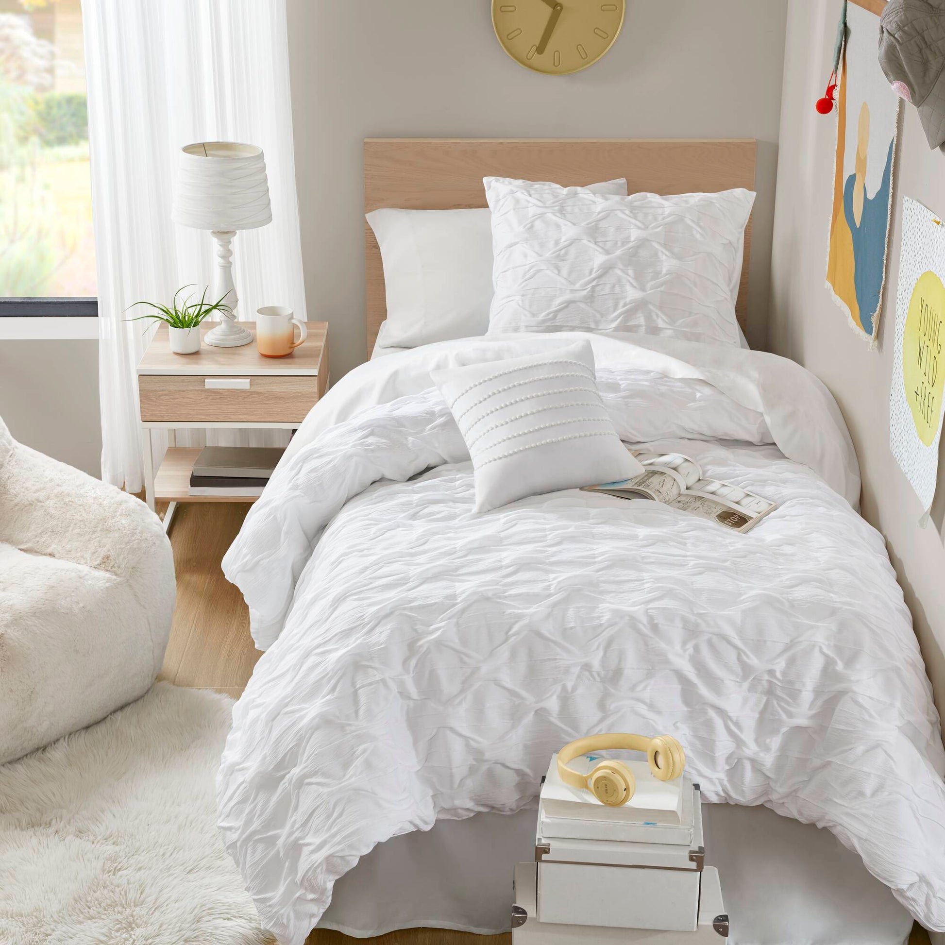 Bailey - Twin/Twin Long Diamond Pucker Comforter Set - White Super Listing