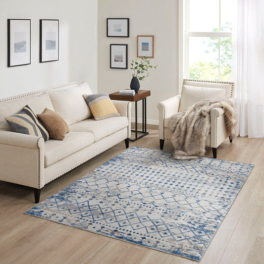 Hannah - 4' X 6' Moroccan Global Woven Area Rug - Blue / Cream