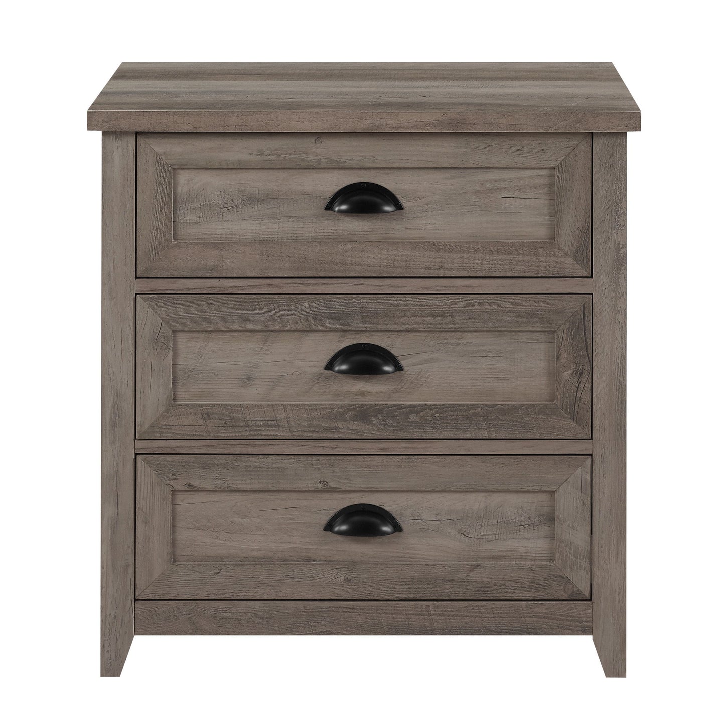 Transitional Farmhouse Framed 3 Drawer Nighstand With Cup Handles