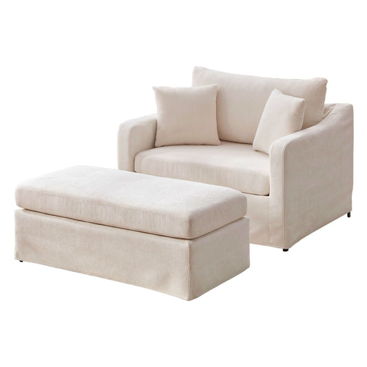 Accent Chair With Ottoman, Includes 2 Bolster Pillows Home Essentials