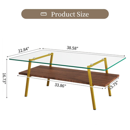 Rectangle Coffee Table, Tempered Glass Tabletop With Metal Legs, Modern Table For Living Room Home Essentials