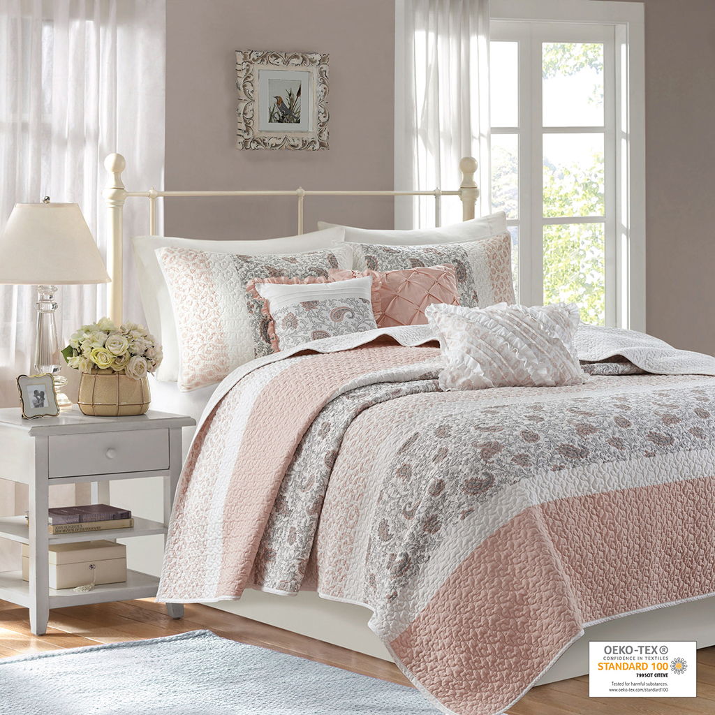 Dawn - King 6 Piece Reversible Coverlet Set - Blush