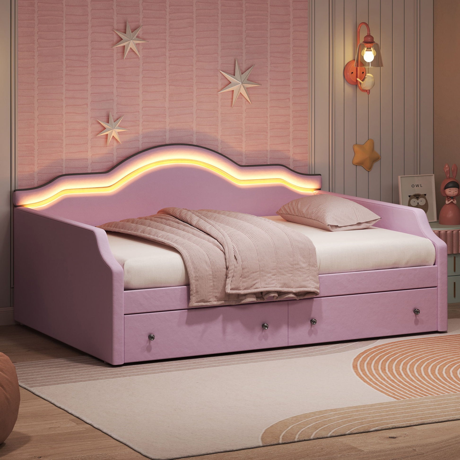Upholstered Daybed With LED Lights And 2 Drawersme Dreamland