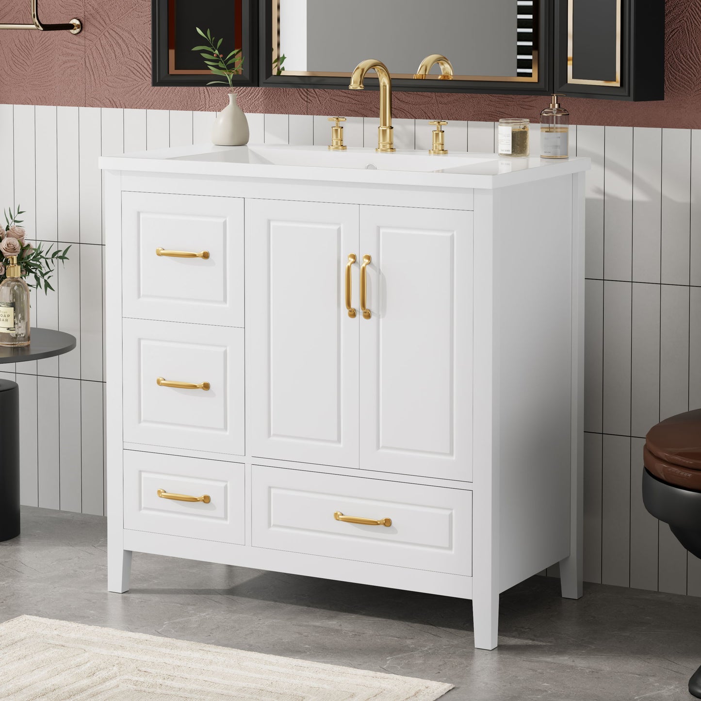 Bathroom Vanity With Sink, Soft Closing Doors & Drawers, Metal Handles Noble House