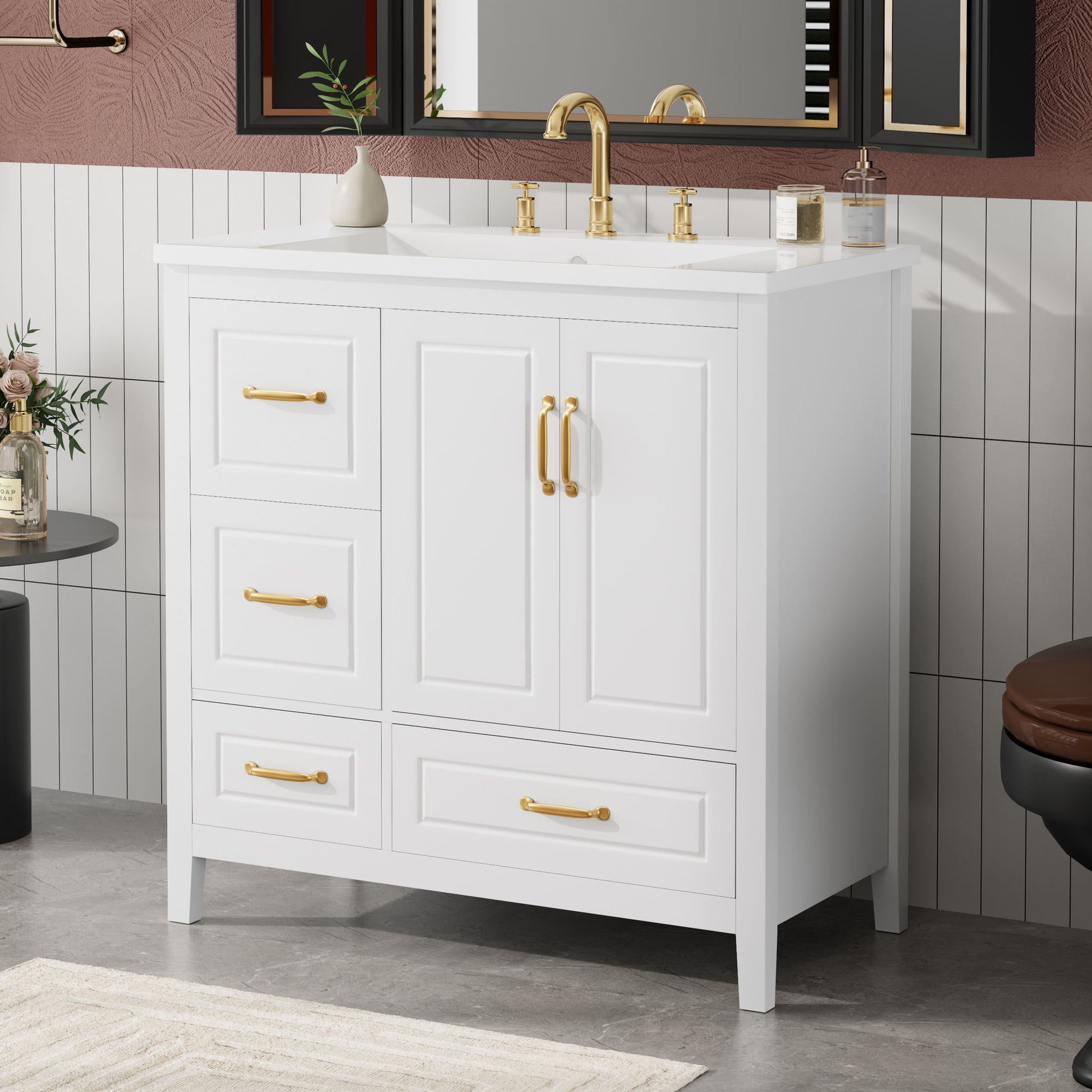Bathroom Vanity With Sink, Soft Closing Doors & Drawers, Metal Handles Noble House