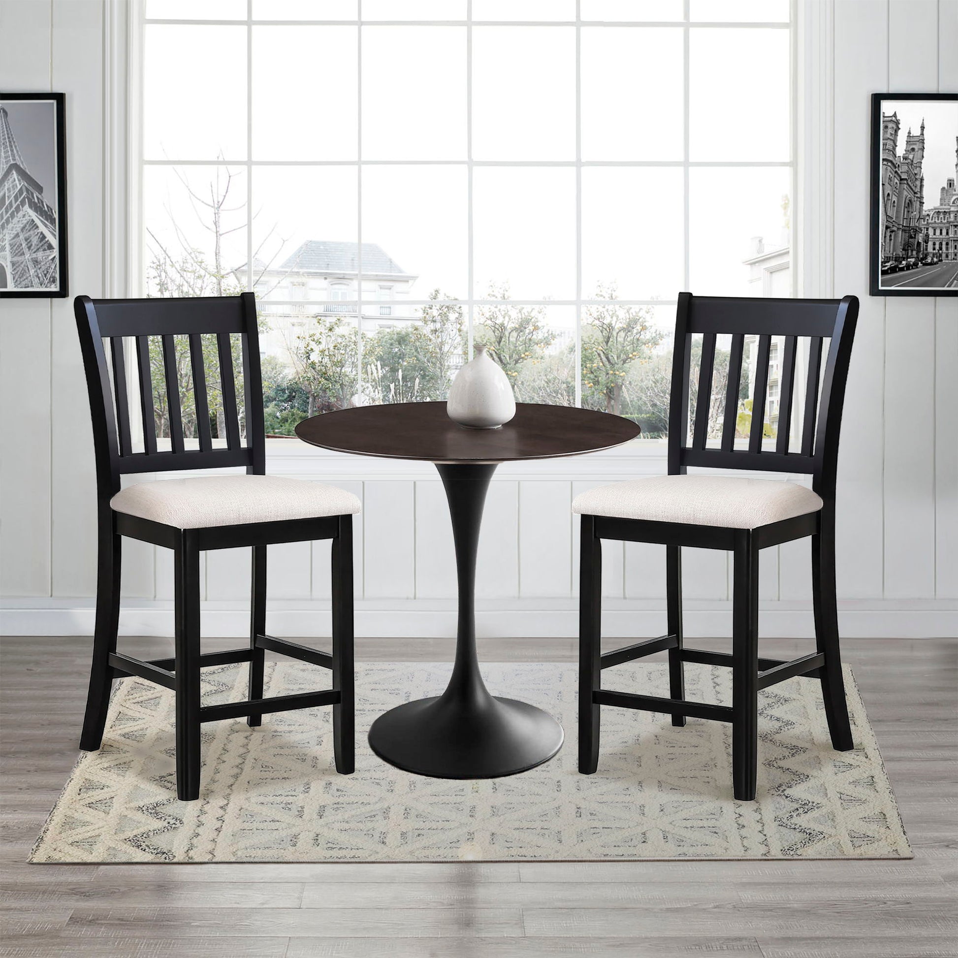 Transitional Rubberwood Dining Room Chairs (Set of 2) With Slatted Back - Black Home Essentials