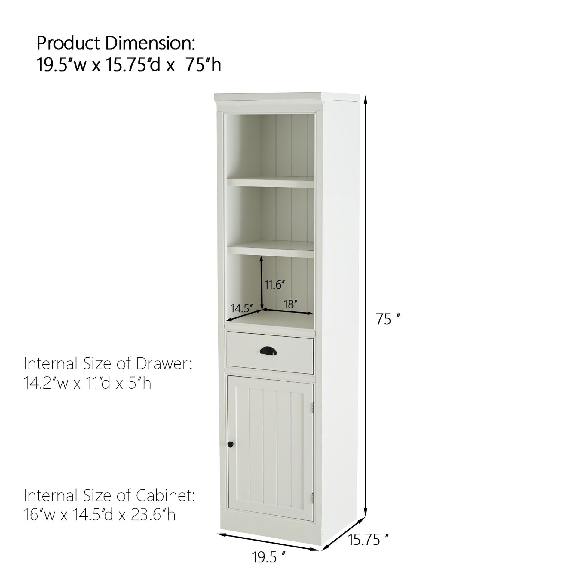 Retro Style 75'' Tall Display Shelf With Cabinet For Hallways Living Room Kitchen - White Hearth and Haven