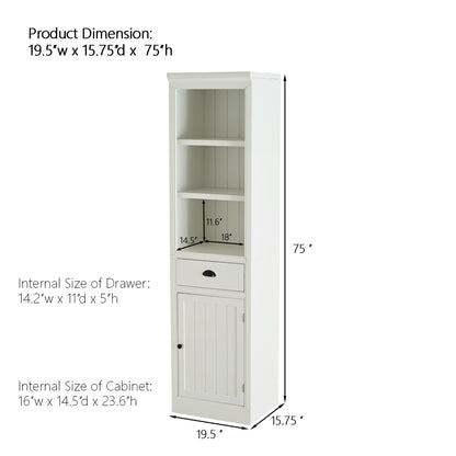 Retro Style 75'' Tall Display Shelf With Cabinet For Hallways Living Room Kitchen - White Hearth and Haven