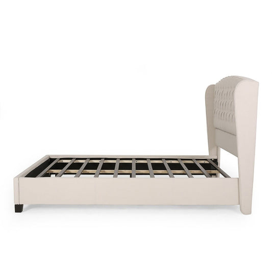 Twilight Fully Upholstered Fabric Wingback Queen Bed - Ivory Noble House