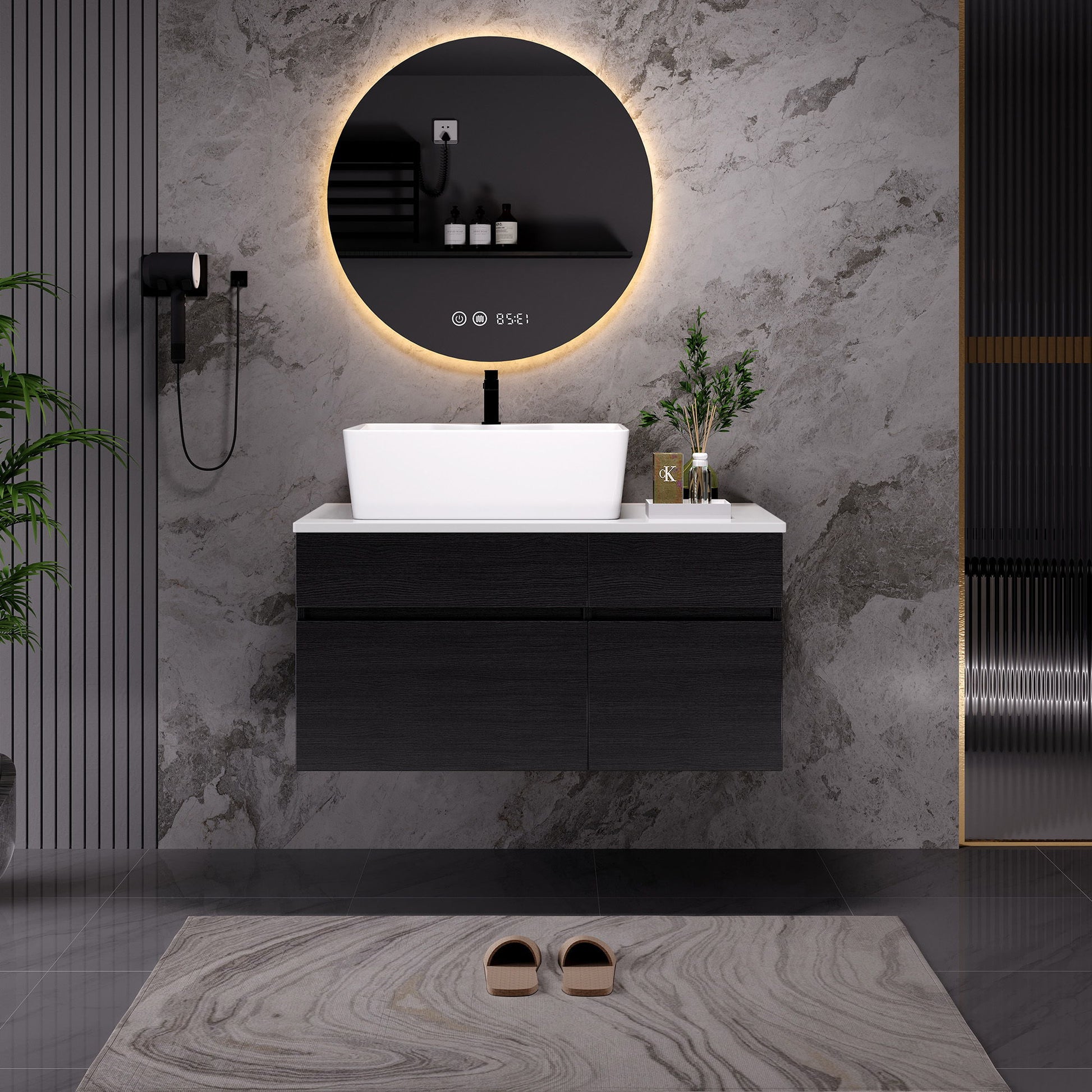 Floating Bathroom Vanity With Sink For Small Bathroom - White / Black Home Essentials