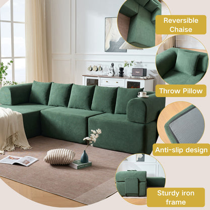 Modular L-Shaped Sectional Sofa With Deep Seat, Movable Chaise & 5 Pillows Home Essentials
