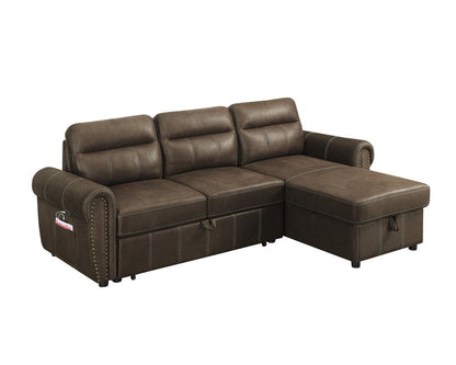 Hugo - Reversible Sleeper Sectional Sofa Chaise With USB Charger - Brown