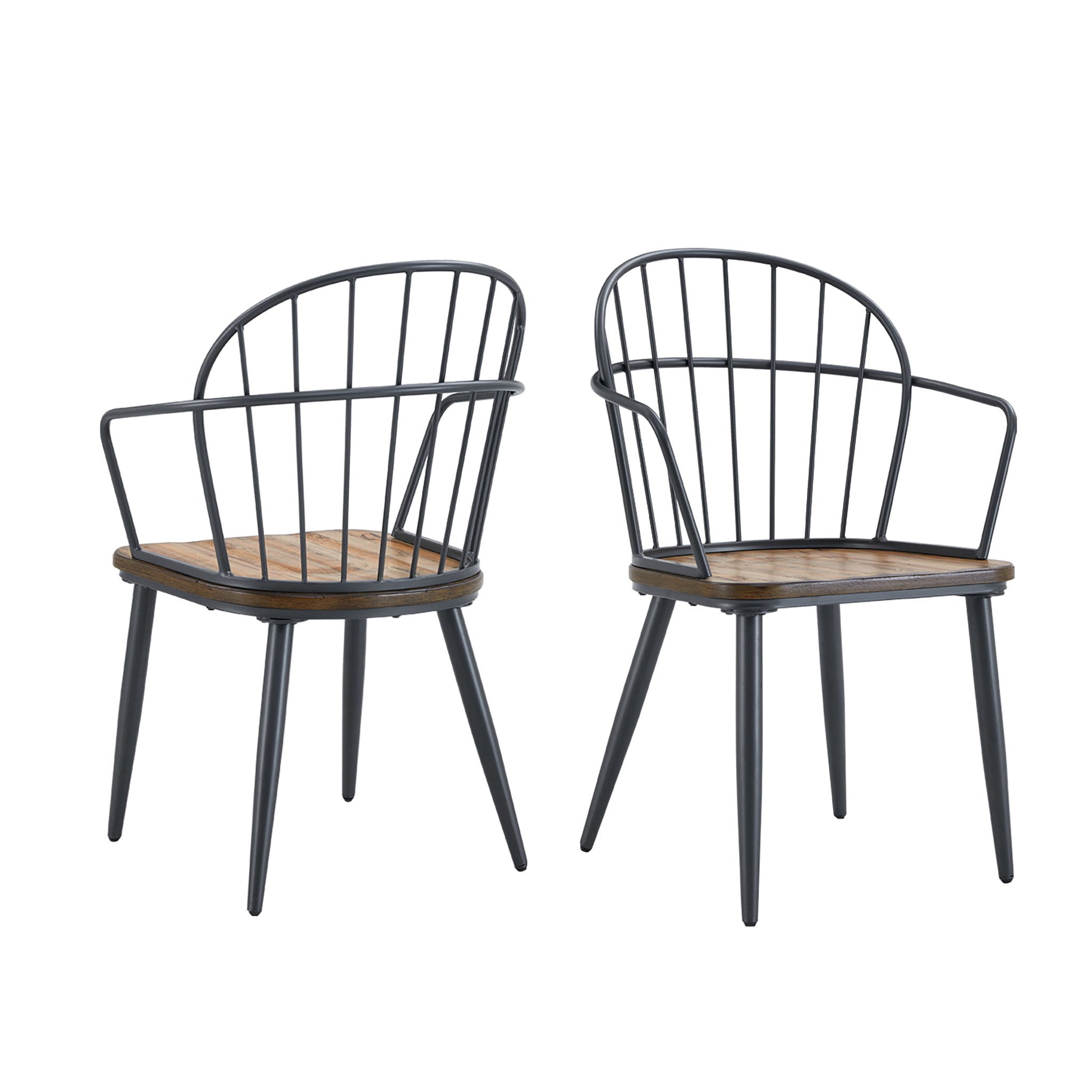 Industrial Inspired Indoor Dining Chair With Metal Legs And Birch (Set of 2) - Black / Natural Noble House
