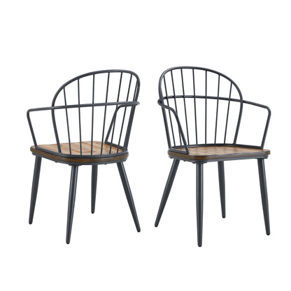 Industrial Inspired Indoor Dining Chair With Metal Legs And Birch (Set of 2) - Black / Natural Noble House