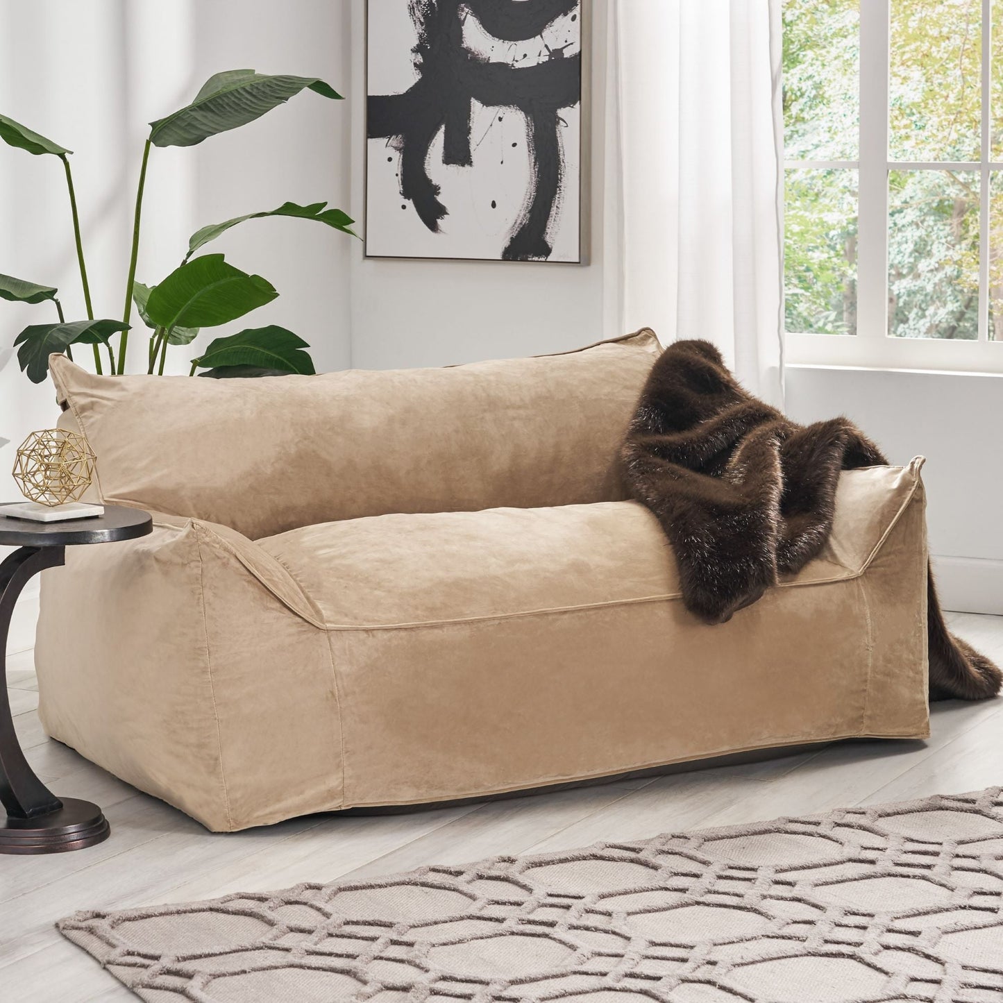 Fila - Velveteen Oversized Seater Bean Bag Chair With Armrests Home Essentials