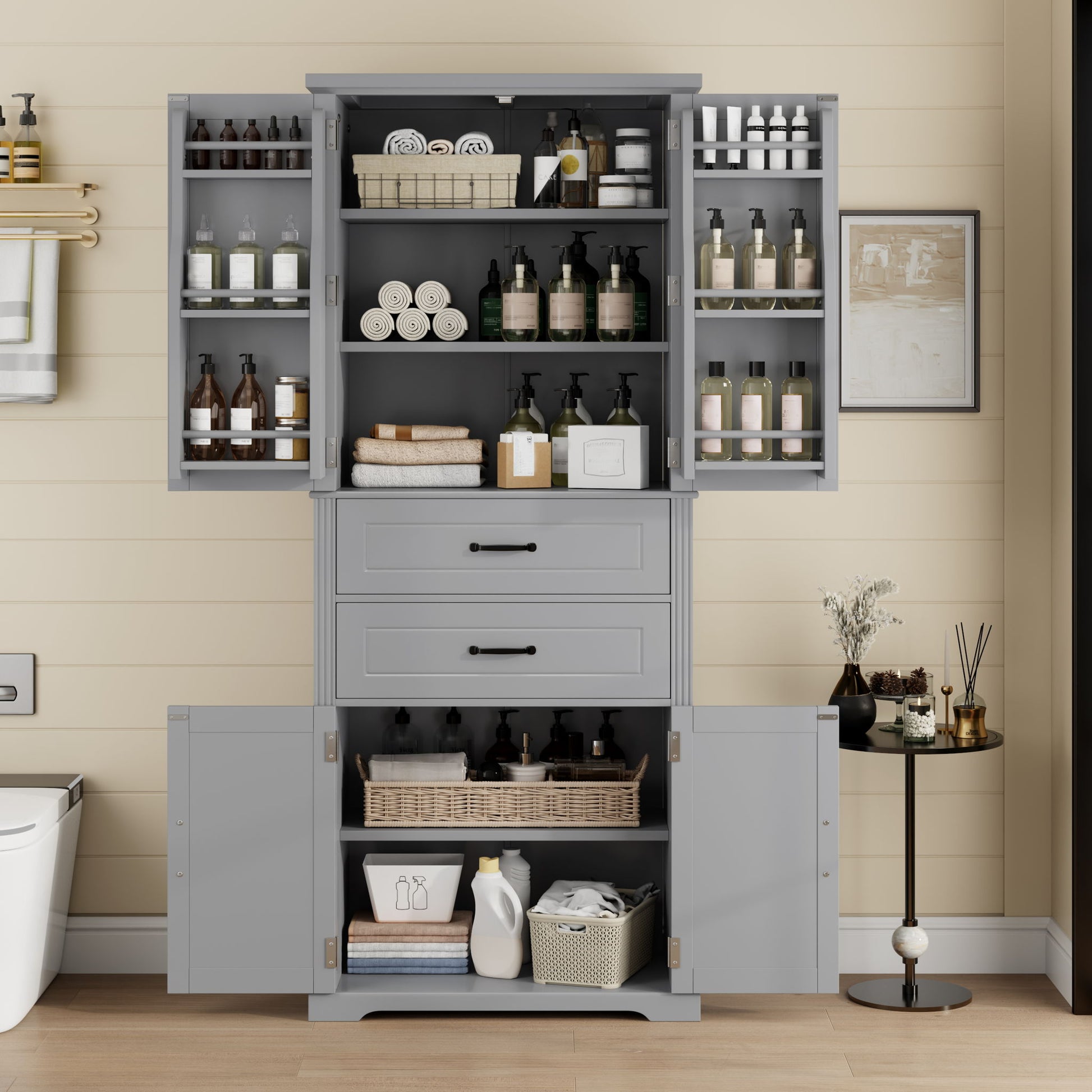 Elegant Multi Functional Storage Cabinet With Slide Rail Drawers, Adjustable Shelves Noble House