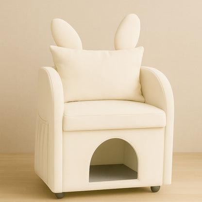 Bunny Ear Pet Friendly Armchair With Hidden Pet House With Storage Pocket For Bedroom & Living Room - Beige Home Essentials