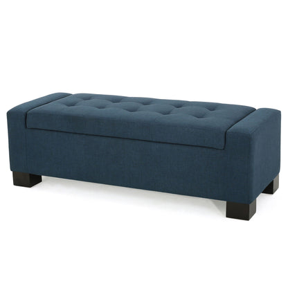 Empower - Button Tufted Waffle Upholstered Storage Ottoman With Wood Legs - Navy Blue Noble House