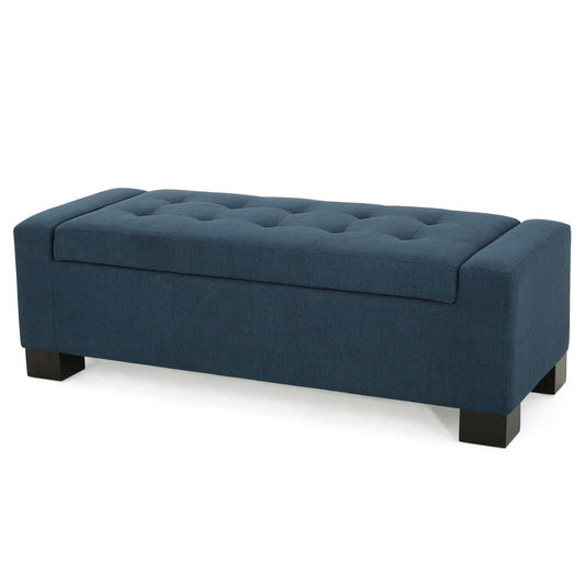 Empower - Button Tufted Waffle Upholstered Storage Ottoman With Wood Legs - Navy Blue Noble House