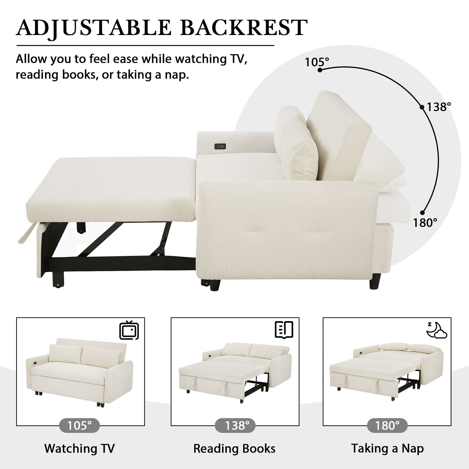 Pull-Out 2 Seat Modern Sleeper Sofa With 2 Throw Pillows And USB Ports Hearth and Haven