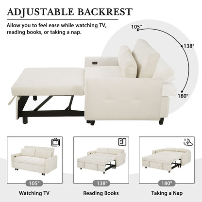 Pull-Out 2 Seat Modern Sleeper Sofa With 2 Throw Pillows And USB Ports Hearth and Haven
