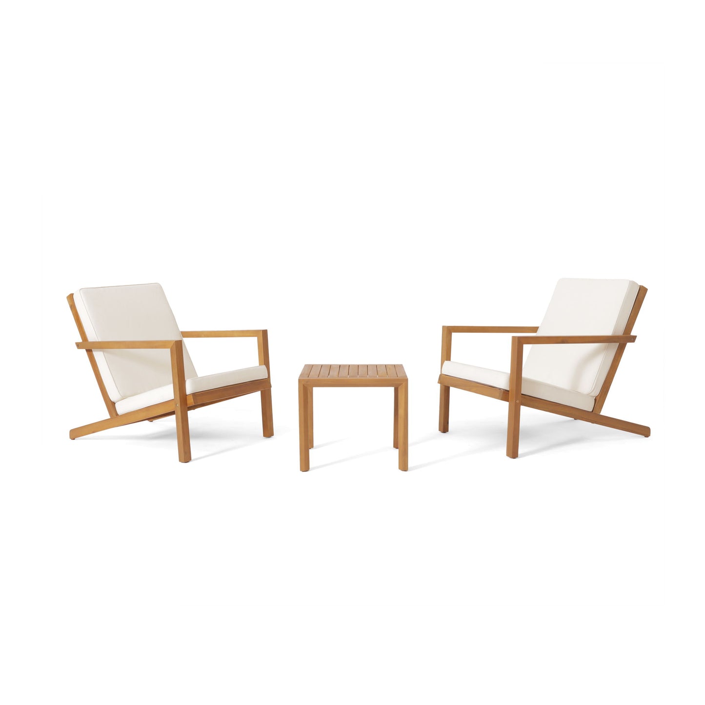 3 Piece Outdoor Chat Set With Table And 2 Adirondack Chairs - White / Brown Patina Noble House