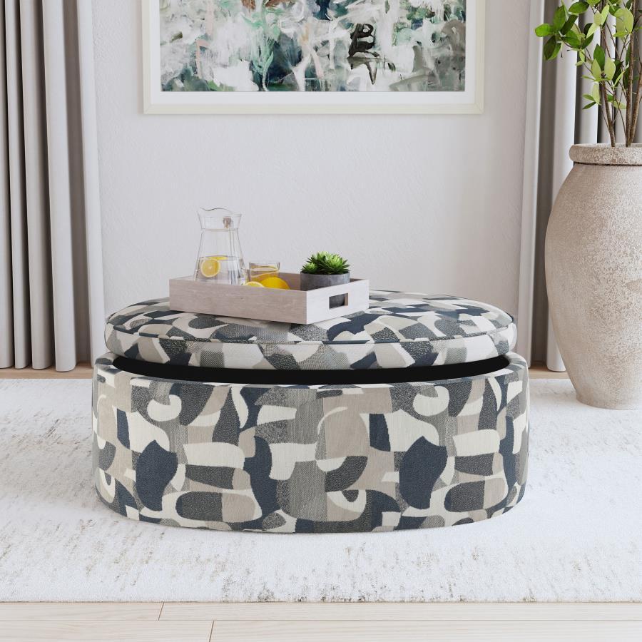 Tomkins - Oval Upholstered Storage Ottoman - Indigo Blue Coaster Fine Furniture