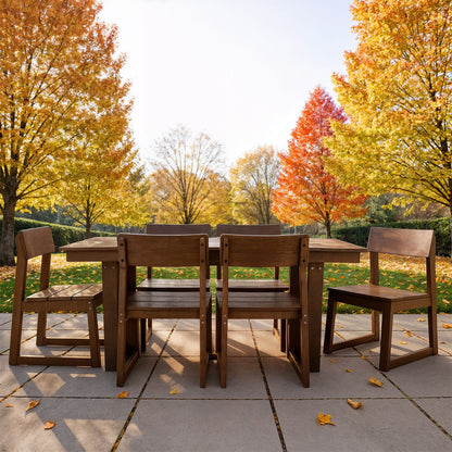 7 Piece Outdoor Dining Set For 6, Table With Umbrella Hole & 6 Armless Chairs For Backyard - Brown Home Essentials