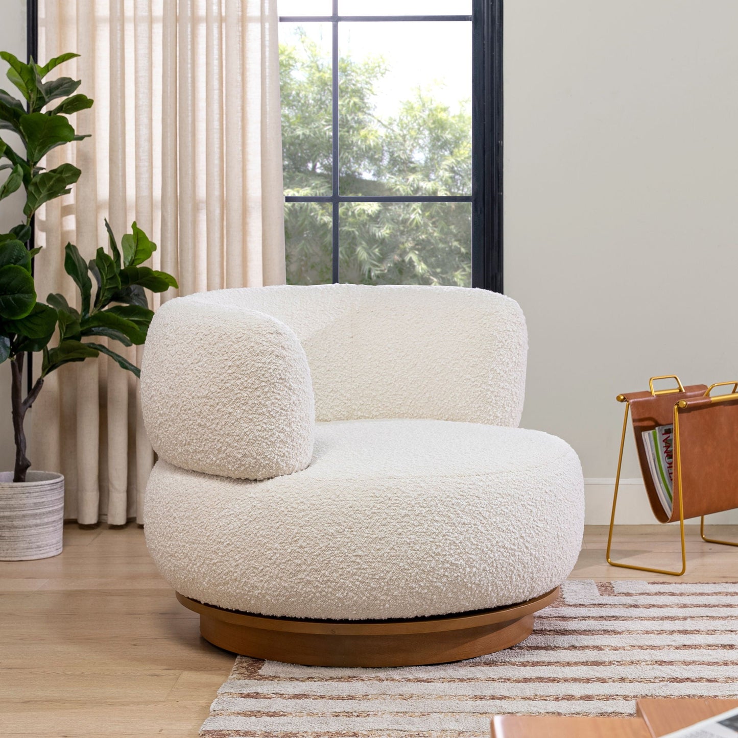 Fuji - 360 Swivel Low Barrel Back Accent Chair - Ivory White Jennifer Taylor Home
