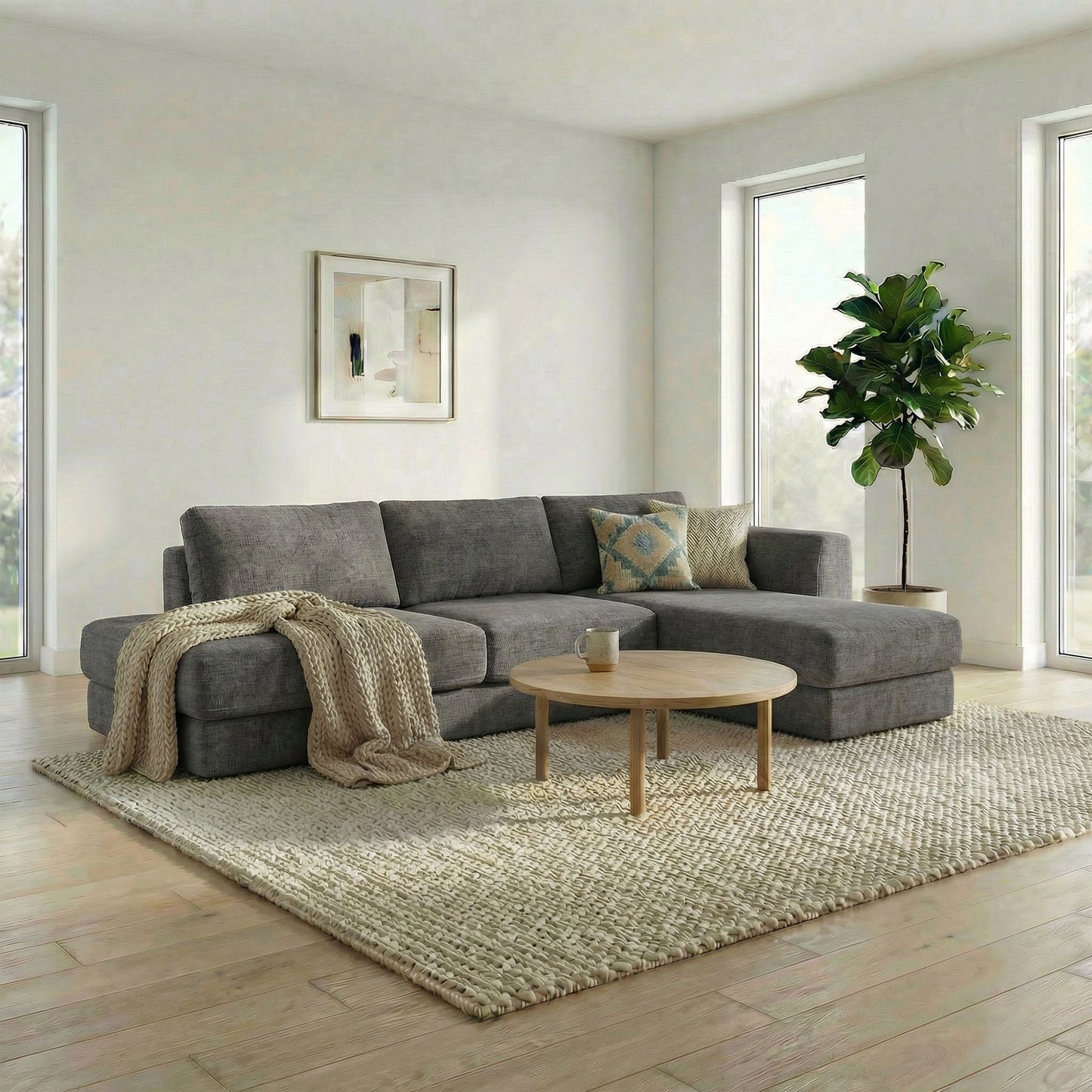 L-Shaped Modular Sofa With Double Layer Cushion Noble House