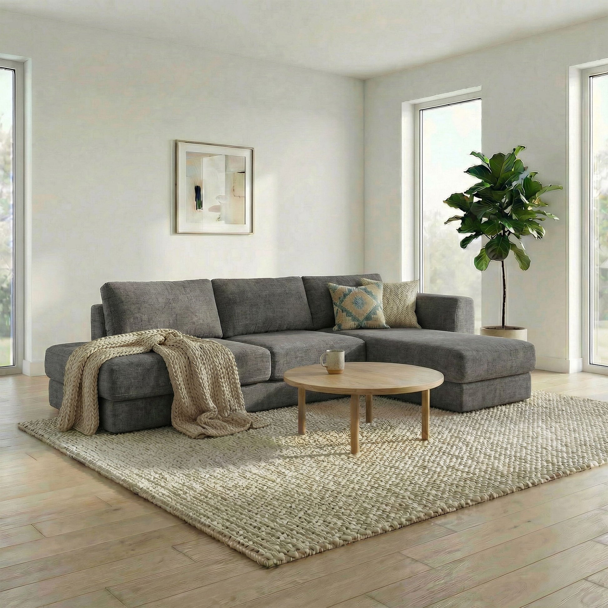 L-Shaped Modular Sofa With Double Layer Cushion Noble House