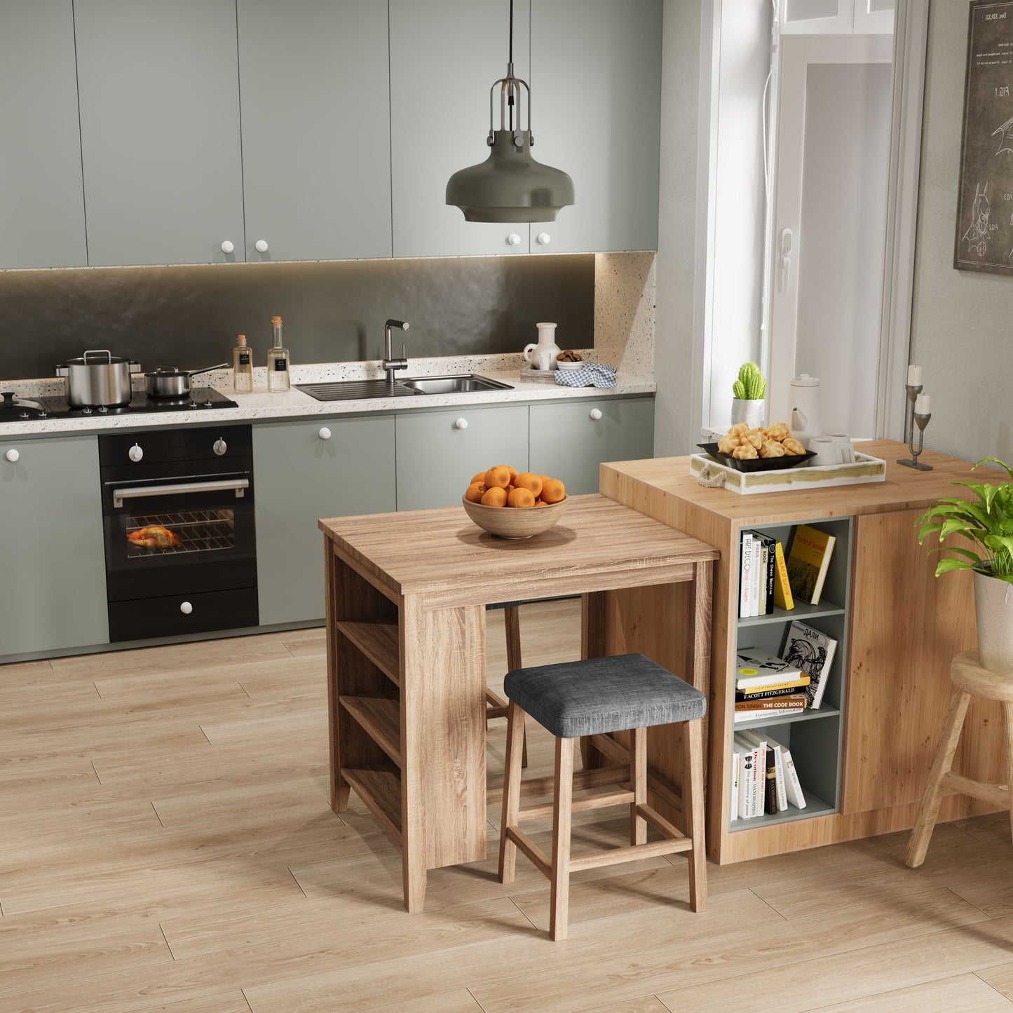 Dawson - 3 Piece Counter Height Table Set - Oak Lilola Home